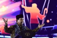 Presiden RI Prabowo Subianto berpidato dalam acara Perayaan Natal Nasional 2024 di Indonesia Arena, kompleks Gelora Bung Karno, Jakarta, Sabtu (28/12/2024).