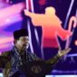 Presiden RI Prabowo Subianto berpidato dalam acara Perayaan Natal Nasional 2024 di Indonesia Arena, kompleks Gelora Bung Karno, Jakarta, Sabtu (28/12/2024).