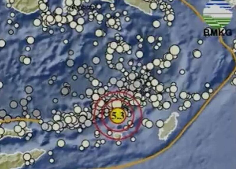 Peta titik pusat gempa yang terjadi di dekat Maluku Tenggara Barat, Provinsi Maluku, Jumat (14/2/2025) (Foto: Twitter BMKG)