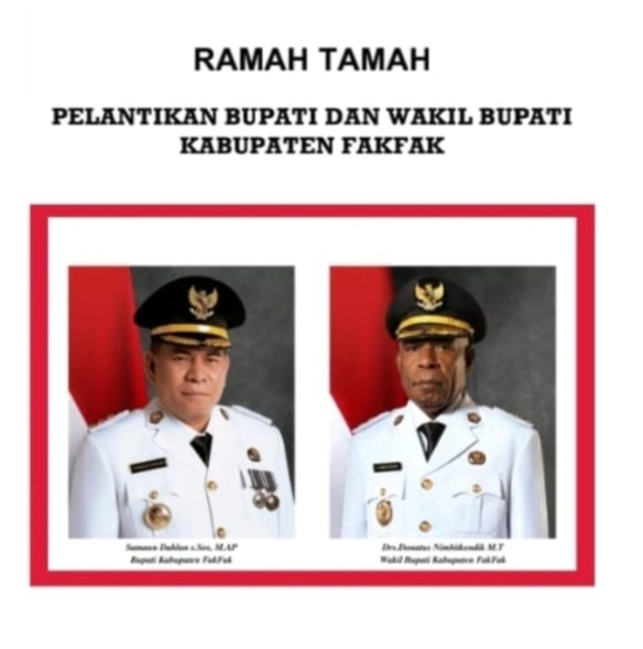 Pelantikan Bupati – Wakil Bupati Fakfak periode 2025-2030. Samaun Dahlan – Donatus Nimbiktekndik (Detik Indonesia/Mataradariindonesia)